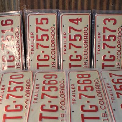 Vintage 1975 Colorado Trailer License Plates, New in Sequence -QTY 13