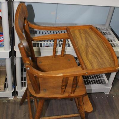 Antique High Chair, Wooden with Tray, Maple