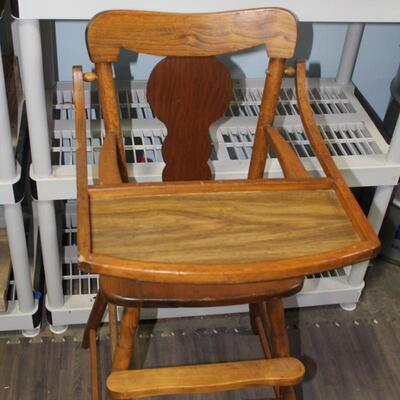 Antique High Chair, Wooden with Tray, Maple