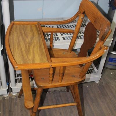 Antique High Chair, Wooden with Tray, Maple
