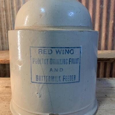 Antique Red Wing Poultry Drinking Fountain and Buttermilk Feeder