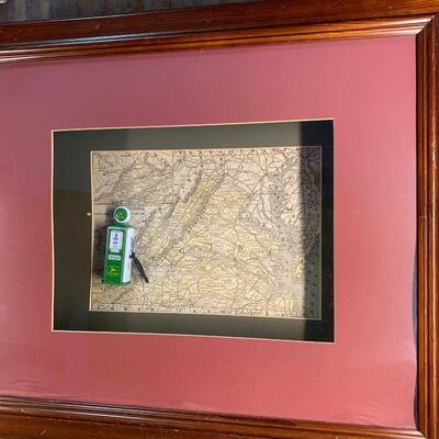 Vintage Art Work - S3 Gas Pumps JD, Signed and Framed w/Map