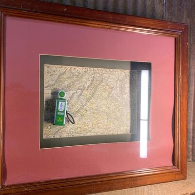Vintage Art Work - S3 Gas Pumps JD, Signed and Framed w/Map