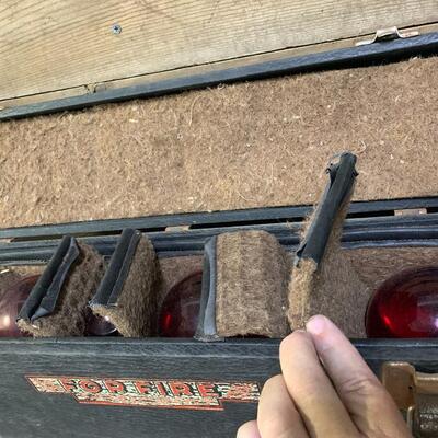 Antique Fire Chemical Red Glass Extinguisher Balls, Complete in Case