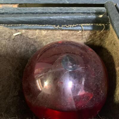 Antique Fire Chemical Red Glass Extinguisher Balls, Complete in Case