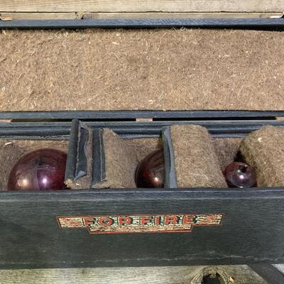 Antique Fire Chemical Red Glass Extinguisher Balls, Complete in Case