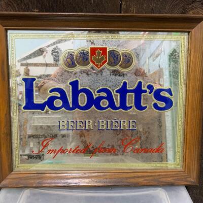 Vintage Labatt's Wood Framed Beer Mirror