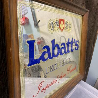 Vintage Labatt's Wood Framed Beer Mirror