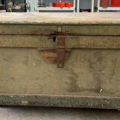 Antique Wooden Tool Box with Multiple Shelfs & Tools