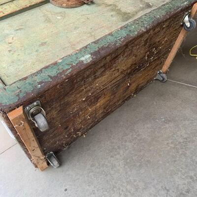 Antique Wooden Tool Box with Multiple Shelfs & Tools