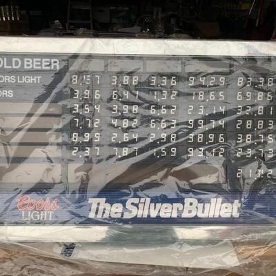 Brand New Coors Light Silver Bullet Pricing Board - Plastic
