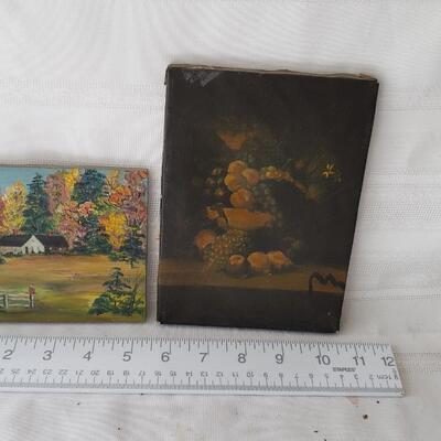 Two small paintings one on board and one on canvas girls
