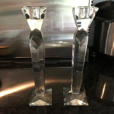 2 PC SHANNON CRYSTAL CANDELSTICKS