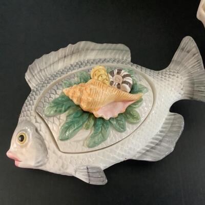 F631 Fitz & Floyd Fish Plate with Small Covered Dish 