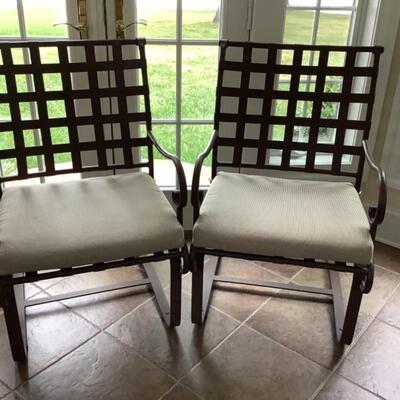 F636 Pair of O.W. Lee Co Spring Wrought Iron Arm Chairs 