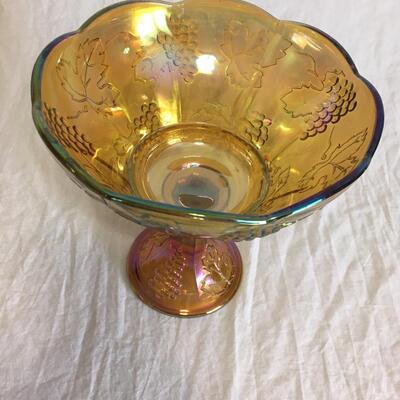 Large Amber carnival Glass Bowl 