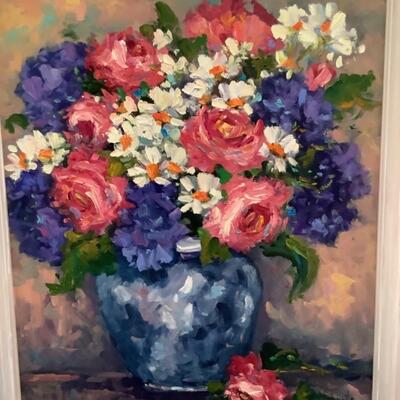 H. 653 Original Still Life Oil Painting on Board by Yvette Surgis 
