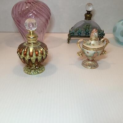 I. 668. Lot of Antique Perfume Bottles & One Signed Bell 