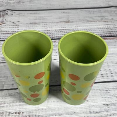 Vintage Green Polka Dot Hard Plastic Cups Set of Three  