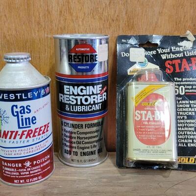 Lot 10: Assortment of Vintage NEW Unused Chemicals  (STA-BIL, ENGINE RESTORE, GAS ANTIFREEZE)