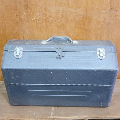 Lot 19: Large Metal Tool or Tackle Box with Pop Out Storage