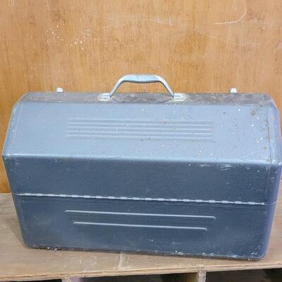 Lot 19: Large Metal Tool or Tackle Box with Pop Out Storage