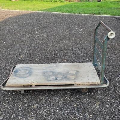 Lot 24: Vintage Industrial Rolling Cart w/ Original Wood Floor