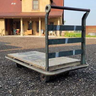 Lot 24: Vintage Industrial Rolling Cart w/ Original Wood Floor