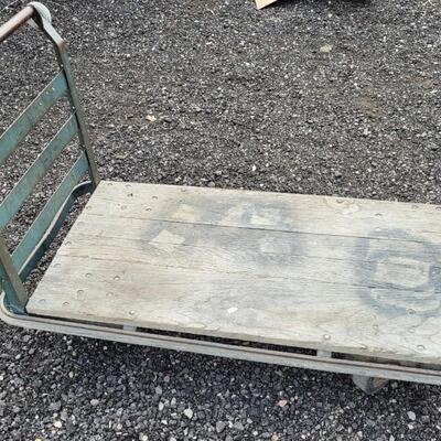 Lot 24: Vintage Industrial Rolling Cart w/ Original Wood Floor