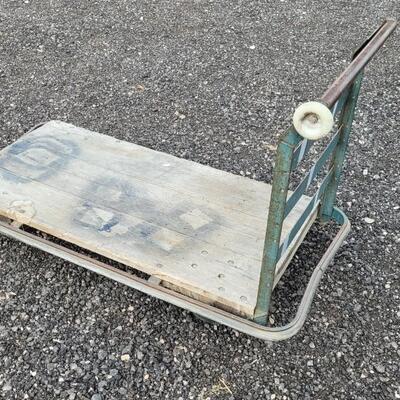 Lot 24: Vintage Industrial Rolling Cart w/ Original Wood Floor