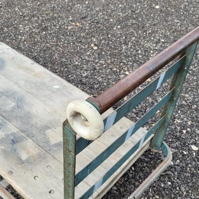 Lot 24: Vintage Industrial Rolling Cart w/ Original Wood Floor