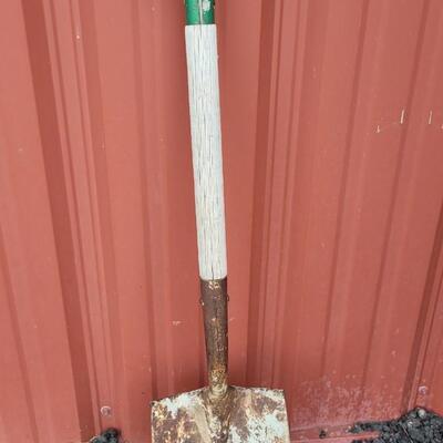 Lot 27: Vintage Green Accent Wood Handle Shovel 
