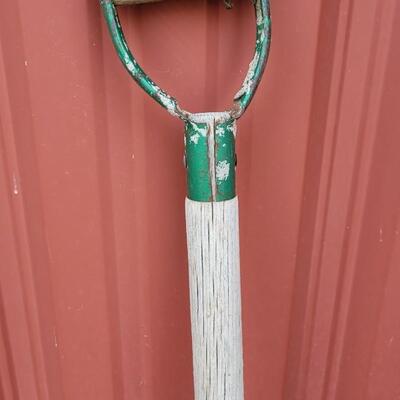 Lot 27: Vintage Green Accent Wood Handle Shovel 