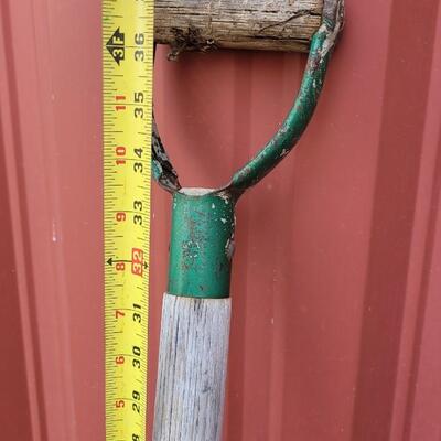 Lot 27: Vintage Green Accent Wood Handle Shovel 