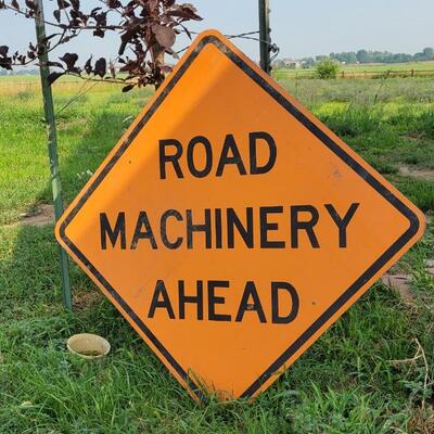 Lot 48: Heavy Duty 3 Foot ROAD MACHINERY AHEAD Aluminum Safety Sign 
