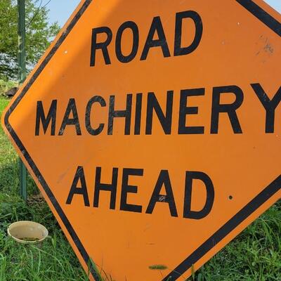 Lot 48: Heavy Duty 3 Foot ROAD MACHINERY AHEAD Aluminum Safety Sign 