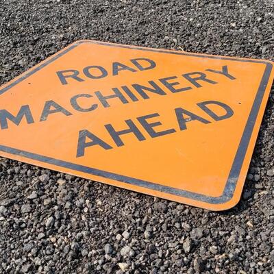 Lot 48: Heavy Duty 3 Foot ROAD MACHINERY AHEAD Aluminum Safety Sign 