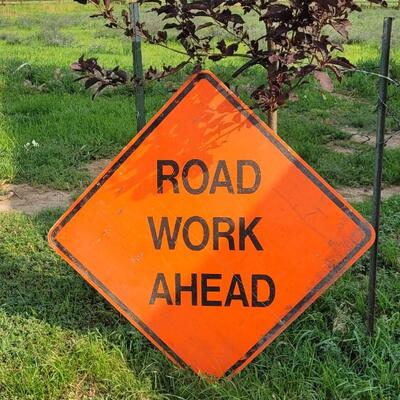 Lot 50: Vintage 3-Foot Heavy Aluminum ROAD WORK AHEAD Road Sign 