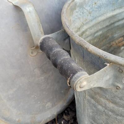 Lot 60: Large Steel Basin w/ Lid (Original Wood Handles)