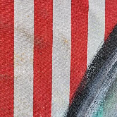 Lot 61: Large 80" x 48" Original Surreal Art SCUBA MAN FUN FISHBOWL on Striped Canvas