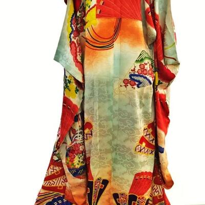 Antique  Museum  Japanese Kimono Gold Embroidered bold coors 