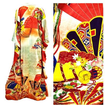 Antique  Museum  Japanese Kimono Gold Embroidered bold coors 