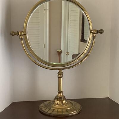 J. 674 Large Antique Brass, Swing, Pedestal, Beveled Mirror
