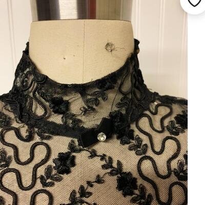 Vtg 1940's Ribbon Lace High Neck Top w/bows Victorian Vibes 