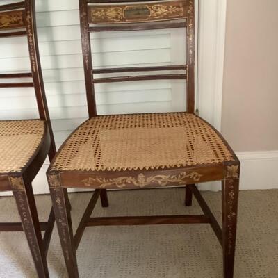 J. 683 Pair of Antique Gold Stenciled Cane Seat Chairs 