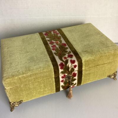 J. 700. Velvet and Tapestry and Brass Footed Jewelry Box with Key 