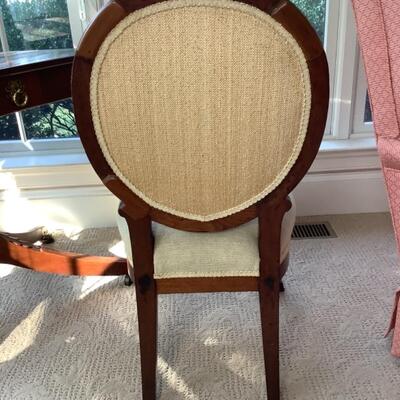 J. 701  Antique Regency Style Vanity with Heart Shaped Beveled Mirror & Needlepoint Chair 