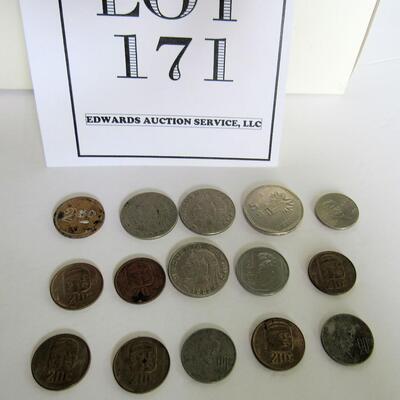 Lot of 15 Mixed Mexican Coins: 5 Pesos and More