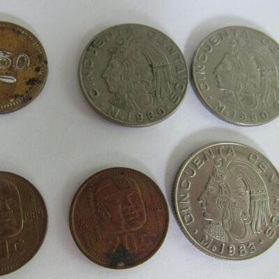 Lot of 15 Mixed Mexican Coins: 5 Pesos and More