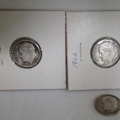 10 Silver Dimes:  1946 P, 1947 S, 1948 D (2), 1962 D (2), 1963 D, 1964 D (2), 1967 P